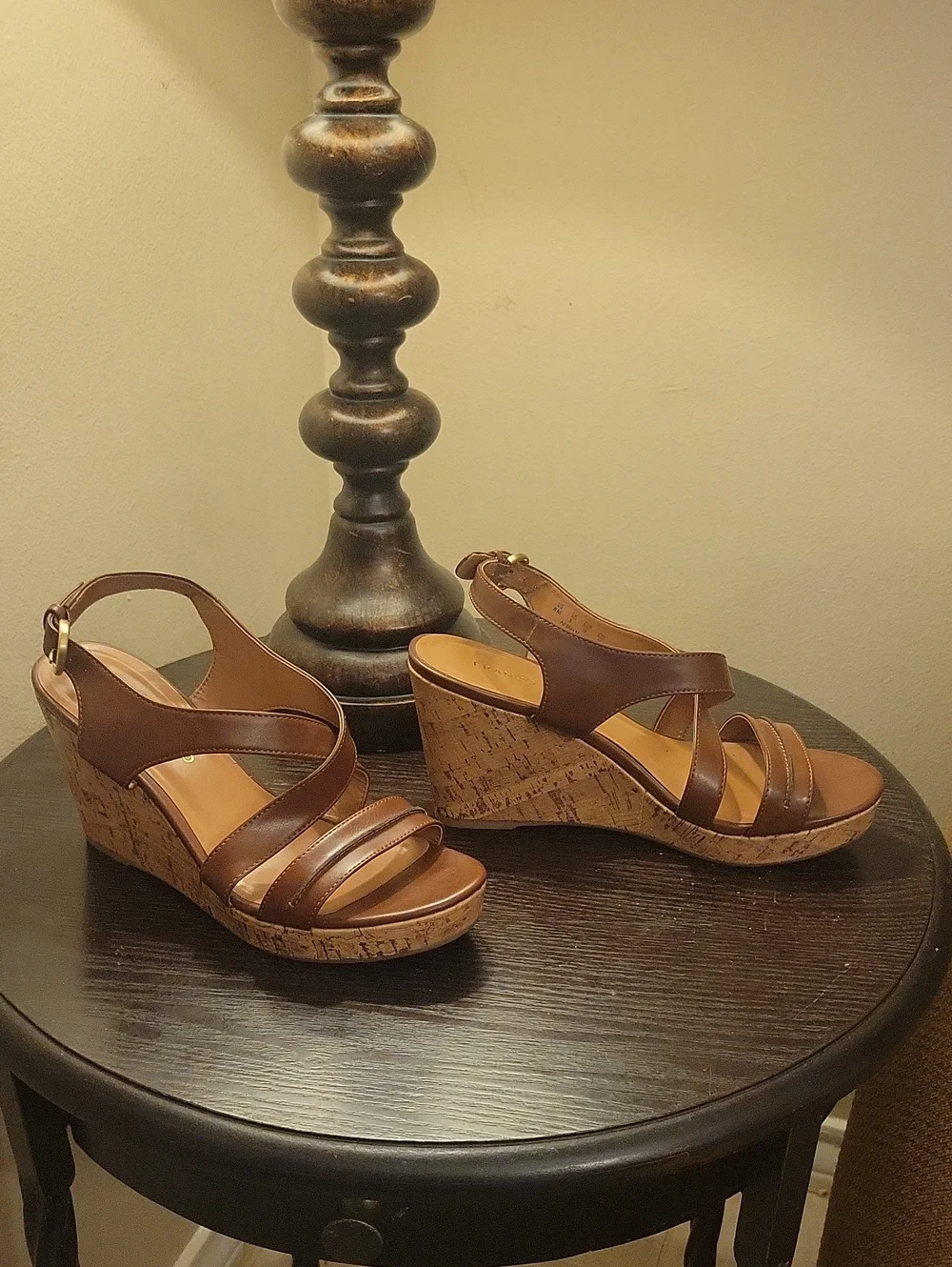 Franco Sarto Brown Leather Cork Wedge Sandals